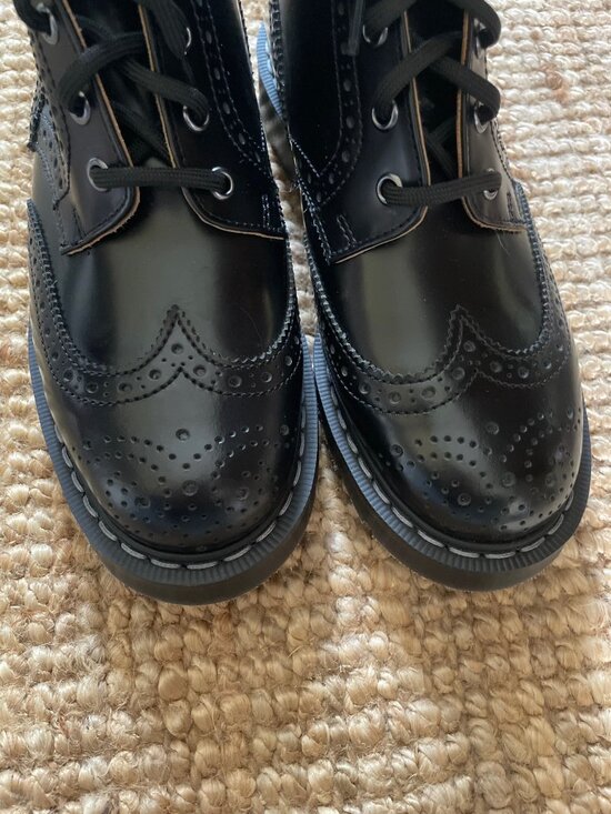 Solovair Black Hi-Shine 6 Eye Brogue Boot
